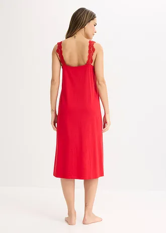 Nachthemd met kant, Kleur: salsarood