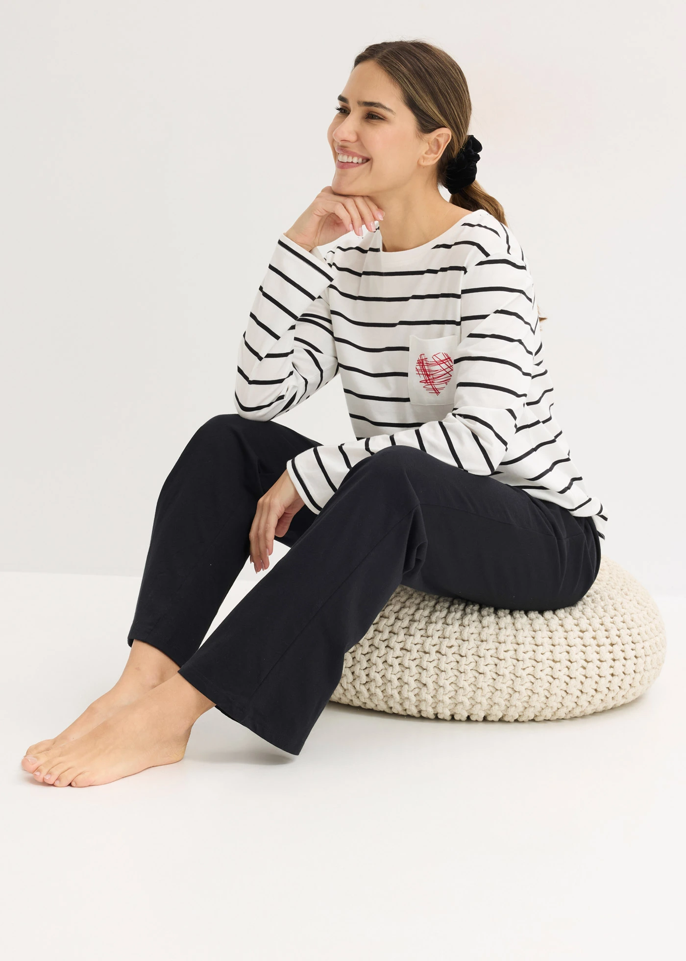 Pijama din bumbac 100% • ecru/negru dungat • magazin bonprix