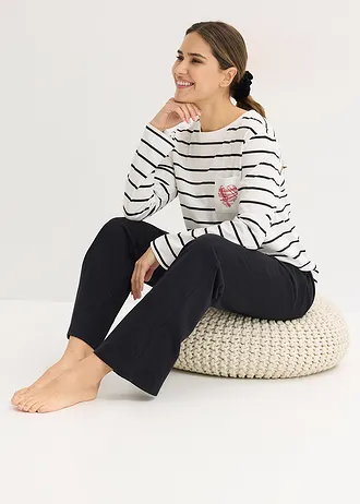 Pyjama 100% coton • écru/noir rayé • Boutique bonprix