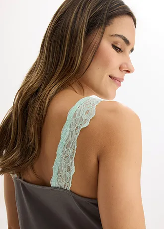 Cămașă de noapte din viscoză și dantelă • gri-granit-verde-mentă deschis • magazin bonprix