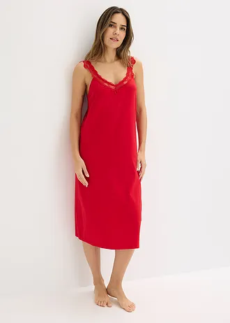 Nachthemd met kant, Kleur: salsarood