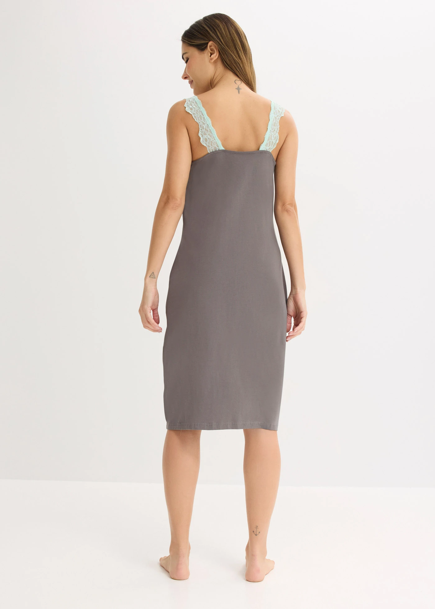 Nachthemd met viscose en kant • granietgrijs-lichtmint • bonprix online shop