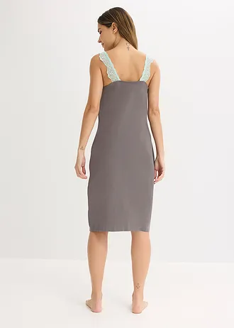 Nachthemd met viscose en kant, Kleur: granietgrijs-lichtmint