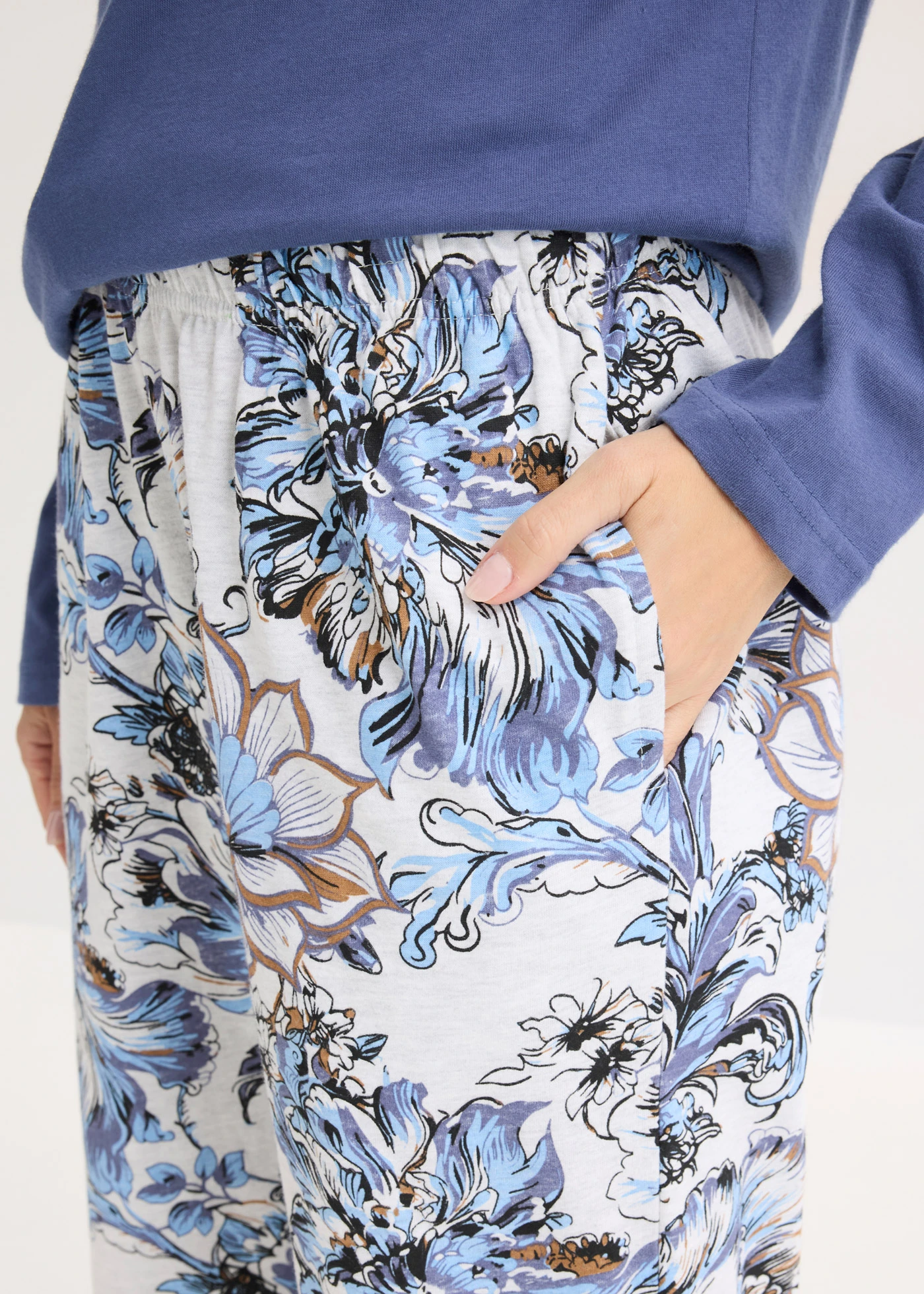 Pijama din bumbac moale • albastru blugi-bej natur melanj • magazin bonprix