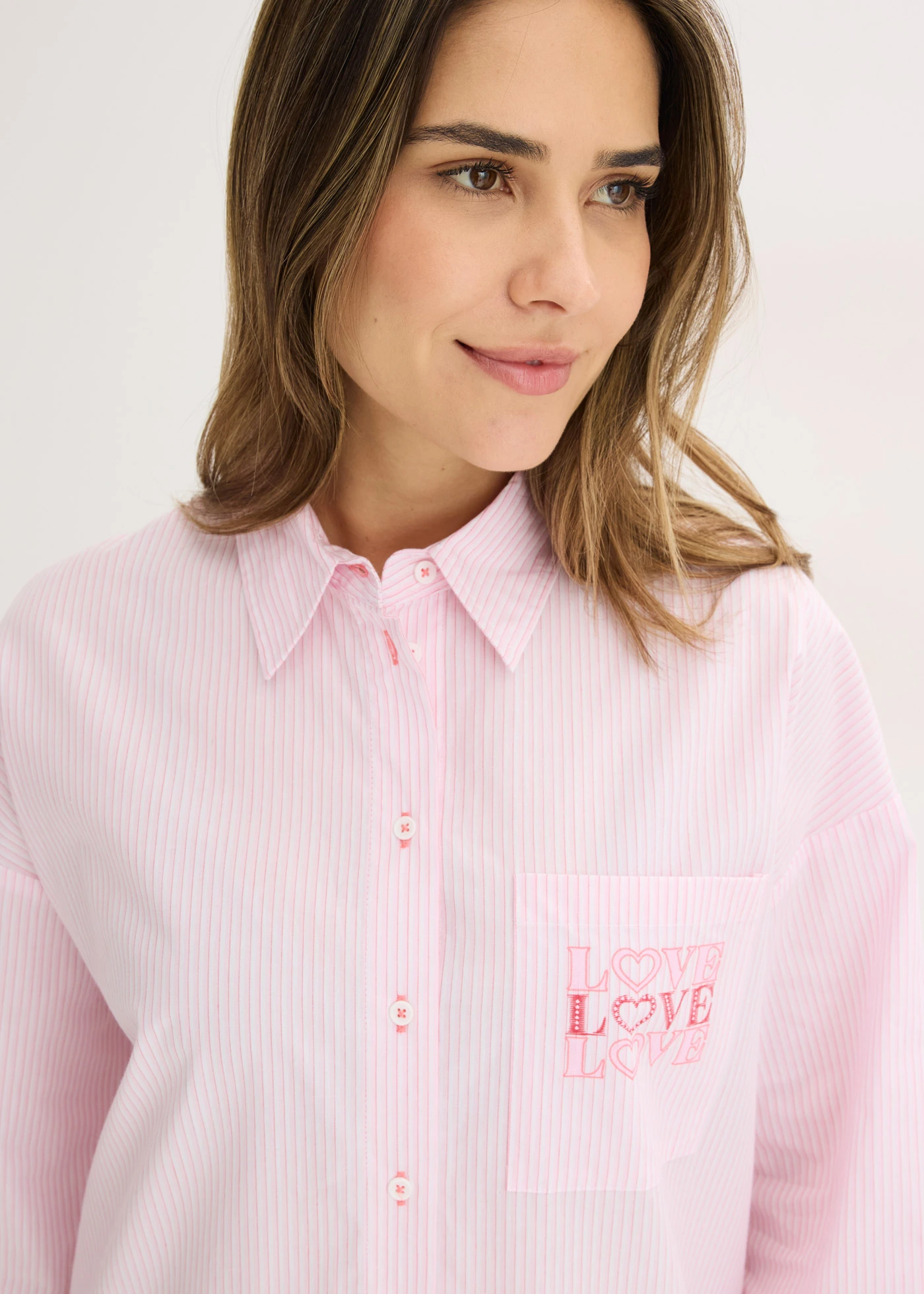 Chemise de nuit oversize tissée 100% coton • rose cristal rayé • Boutique bonprix