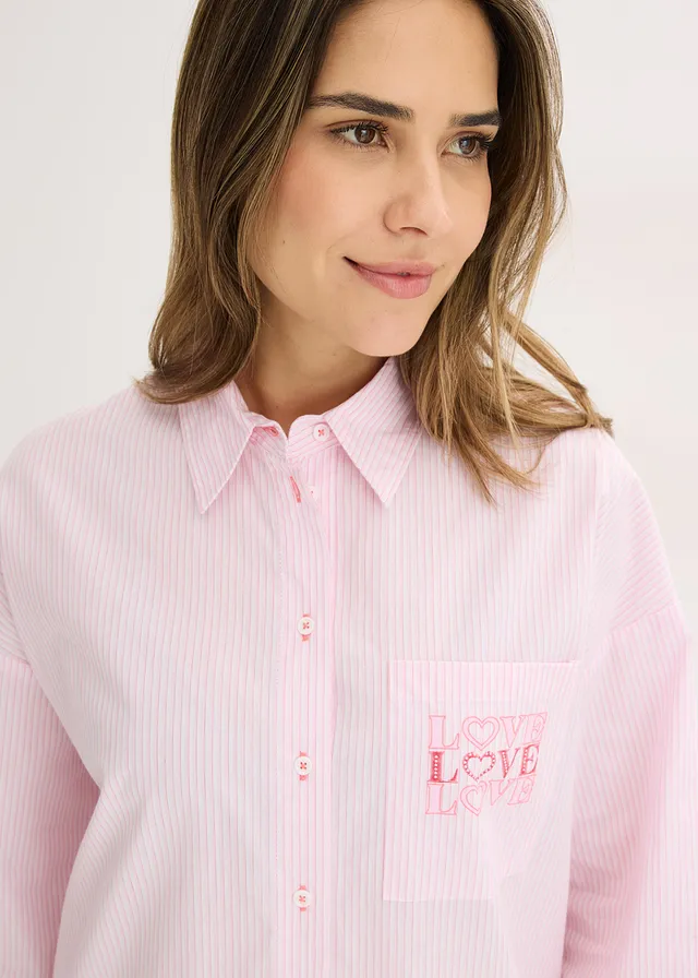 Chemise de nuit oversize tissée 100% coton • rose cristal rayé • product-page.page-title-suffix