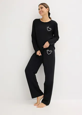 Pyjama van zacht katoen, Kleur: zwart