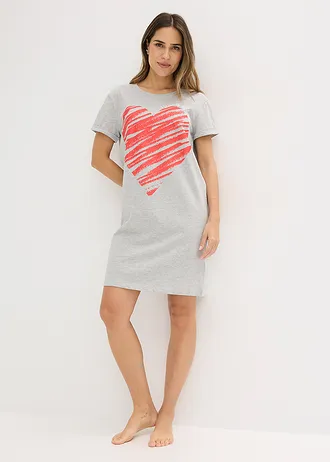 Lot de 2 chemises de nuit 100% coton • gris clair chiné + noir • Boutique bonprix