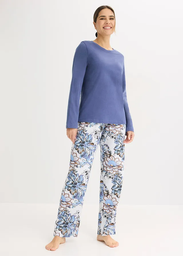 Pyjama van zacht katoen • jeansblauw-ecru gemêleerd met print • product-page.page-title-suffix