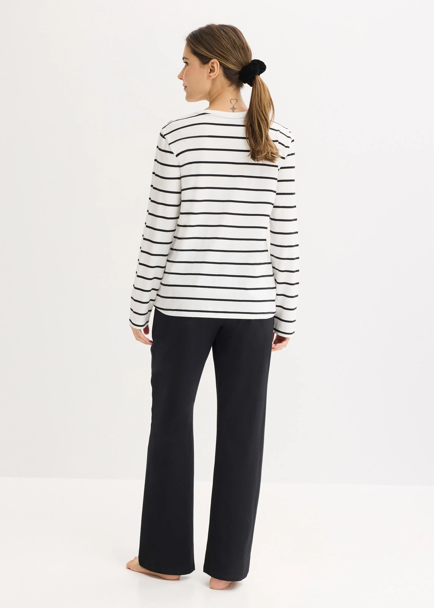 Pijama din bumbac 100% • ecru/negru dungat • magazin bonprix