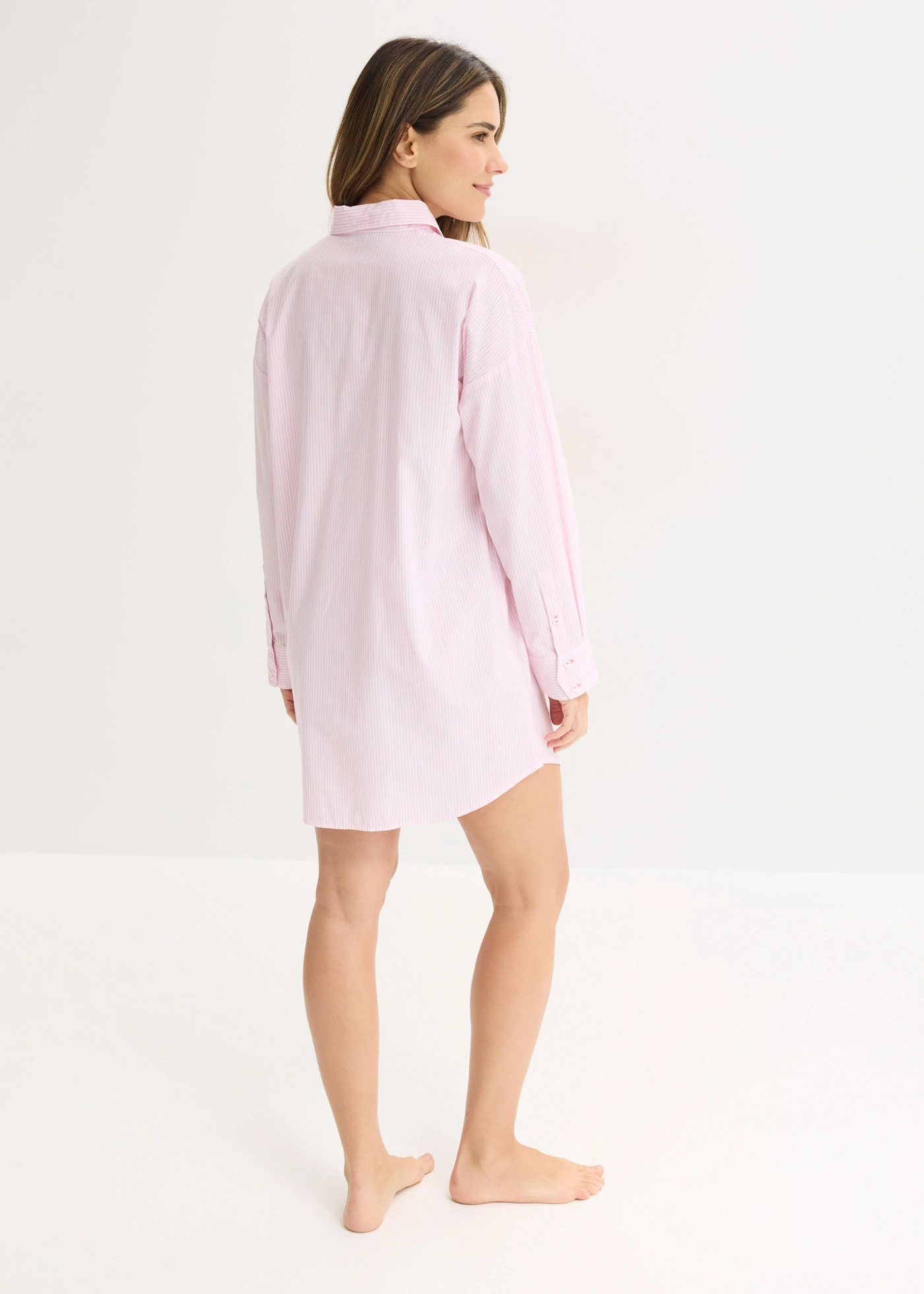 Chemise de nuit oversize tissée 100% coton • rose cristal rayé • Boutique bonprix