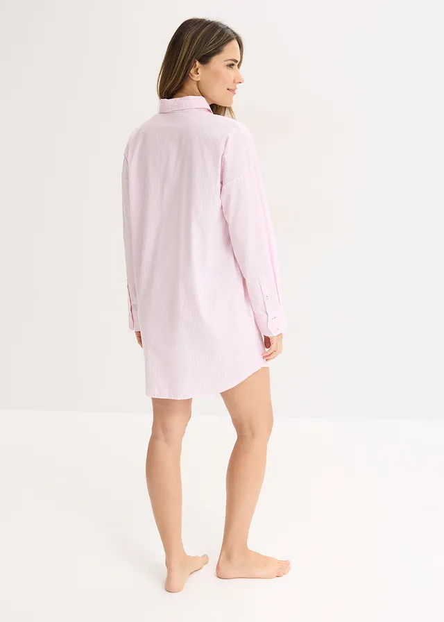 Chemise de nuit oversize tissée 100% coton • rose cristal rayé • product-page.page-title-suffix