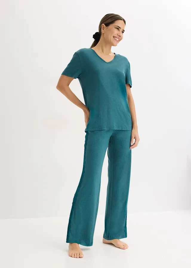 Pyjama met viscose en kant