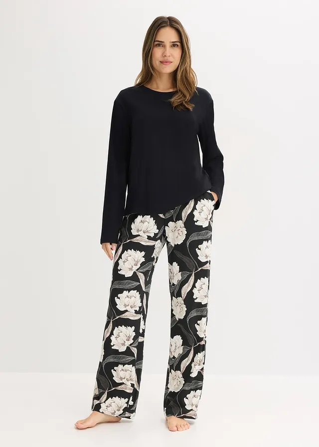 Pyjama évasé avec viscose • noir floral • product-page.page-title-suffix