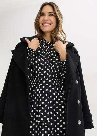 Jurk met strikkraag van soepel satijn • zwart-wolwit gestippeld • bonprix online shop