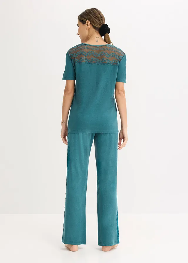 Pyjama met viscose en kant • pepergroen • product-page.page-title-suffix