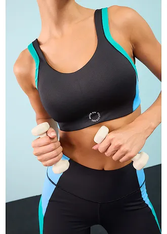 Sutien sport vătuit, cu susținere medie • negru-verde-smarald-albastru briliant • magazin bonprix