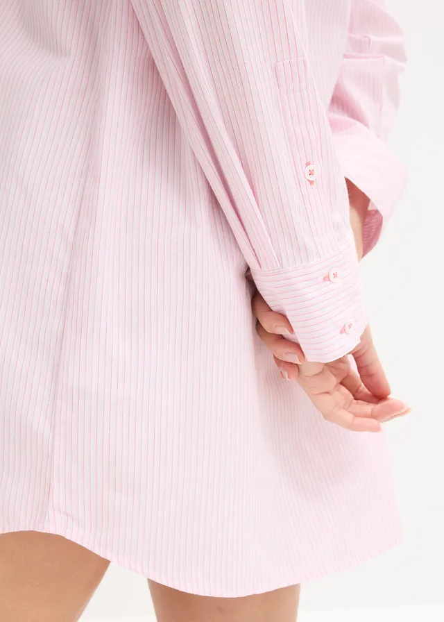 Chemise de nuit oversize tissée 100% coton • rose cristal rayé • product-page.page-title-suffix