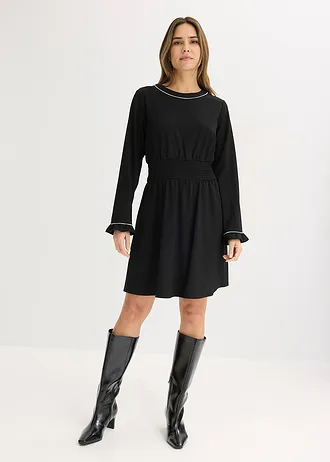 Jurk met ruches • zwart/wolwit • bonprix online shop