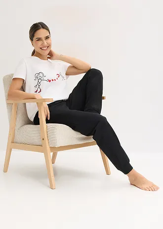 Pyjama van zacht katoen • wit-zwart met print • bonprix online shop