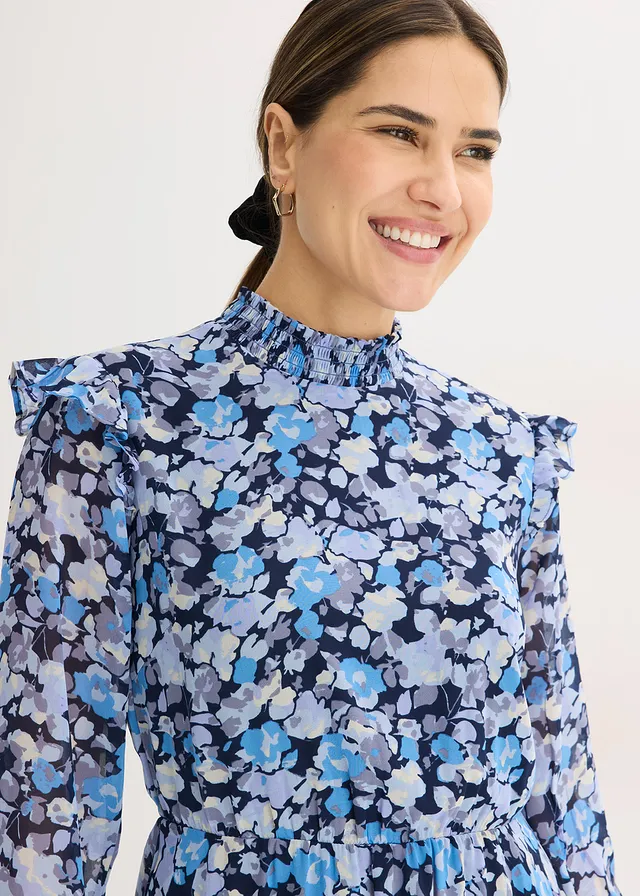 Blouse en mousseline à col montant • bleu floral • product-page.page-title-suffix