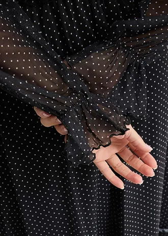 Rochie midi din mesh • negru cu puncte albe • magazin bonprix