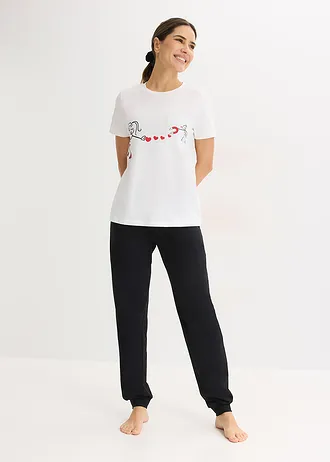 Pyjama en coton doux • blanc-noir imprimé • Boutique bonprix
