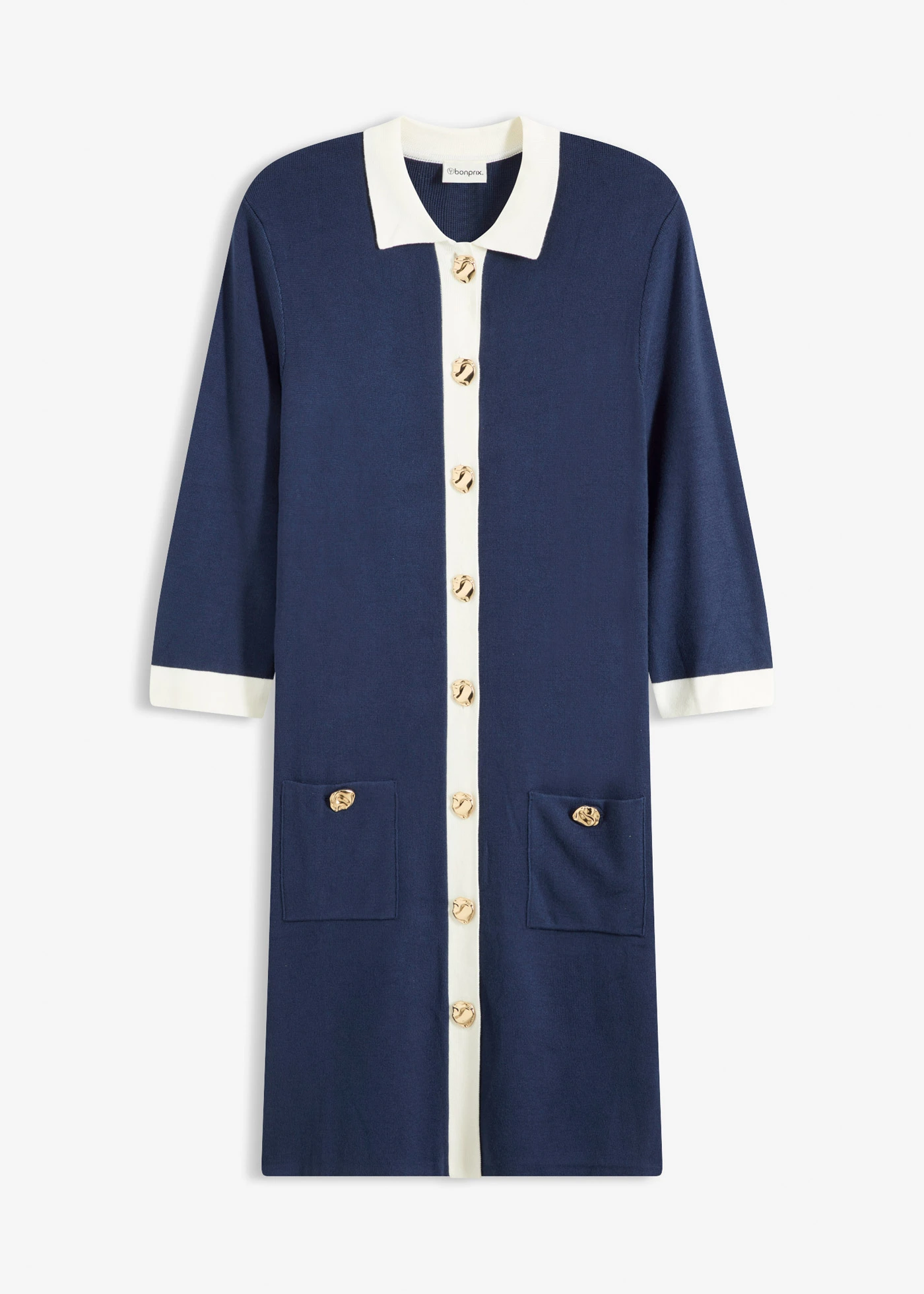 Gebreide jurk • donkerblauw-wolwit • bonprix online shop