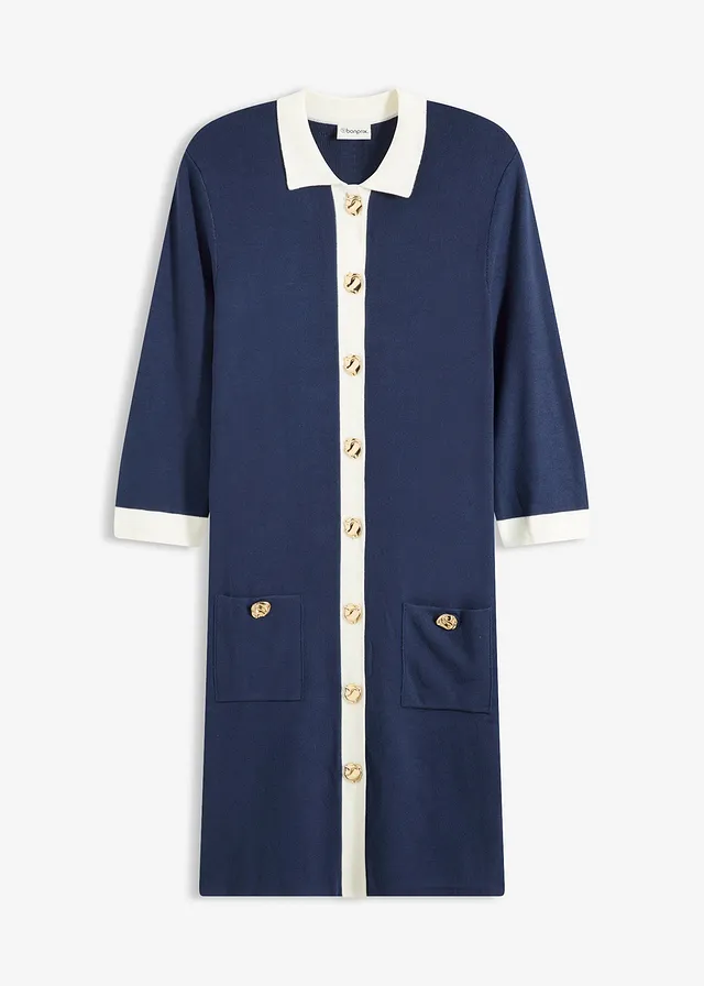 Gebreide jurk • donkerblauw-wolwit • bonprix online shop