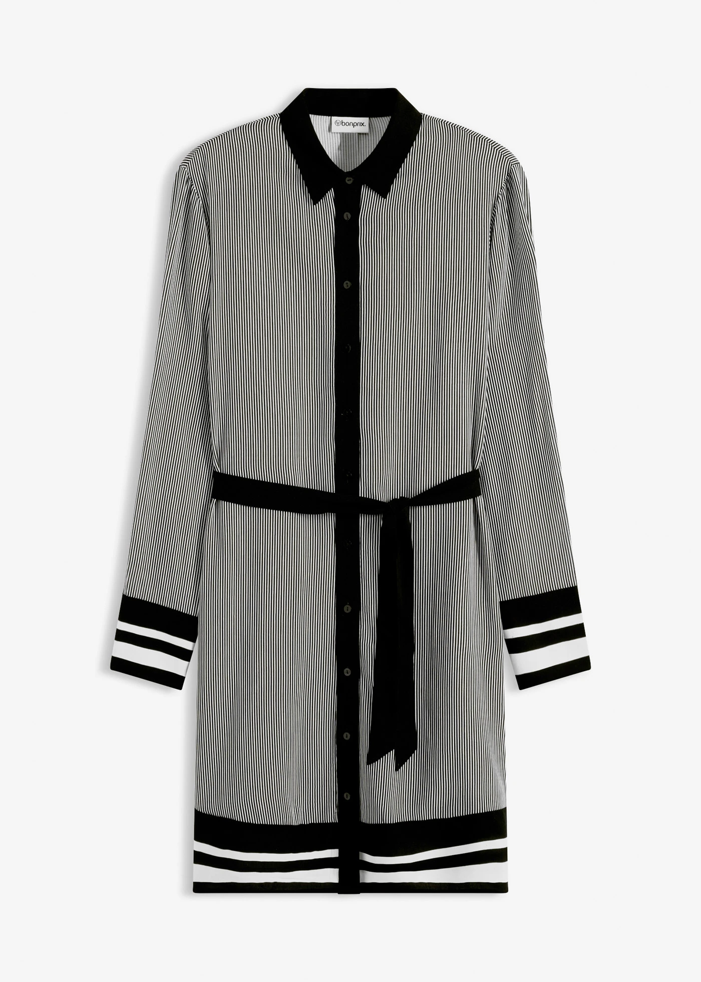 Blúzkové šaty • čierna/biela pásikovaná • obchod bonprix