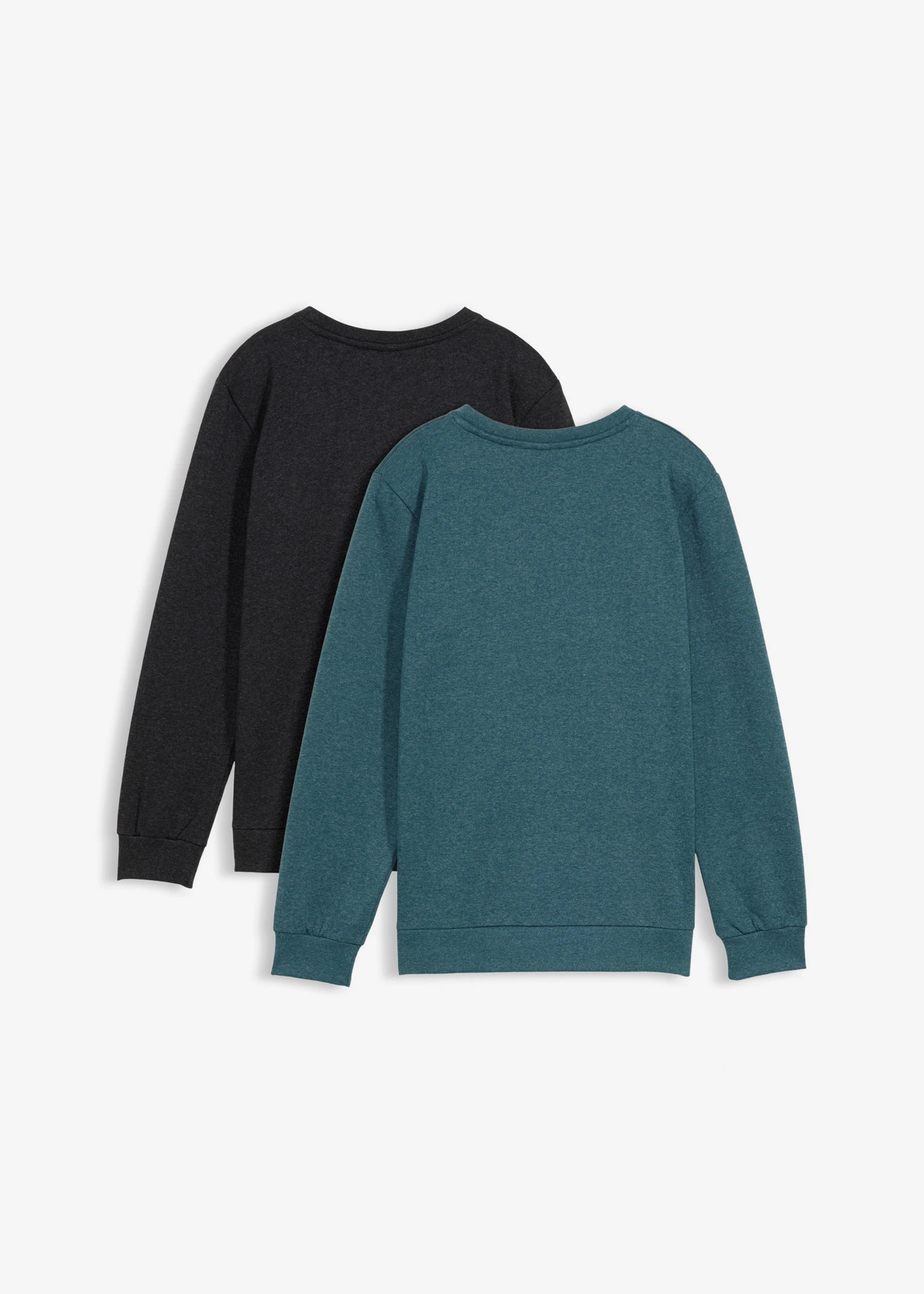 Sweatshirt van zachte katoenmix (set van 2) • antraciet gemêleerd+blauwgroen • bonprix online shop