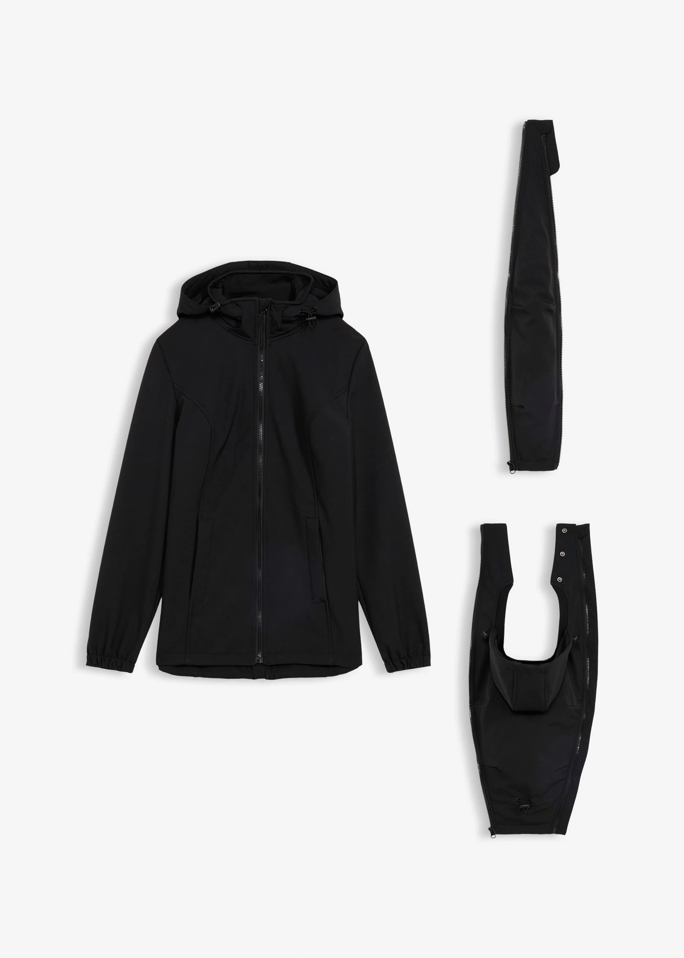Veste de grossesse en softshell avec fonction portage devant et derrière • noir • Boutique bonprix