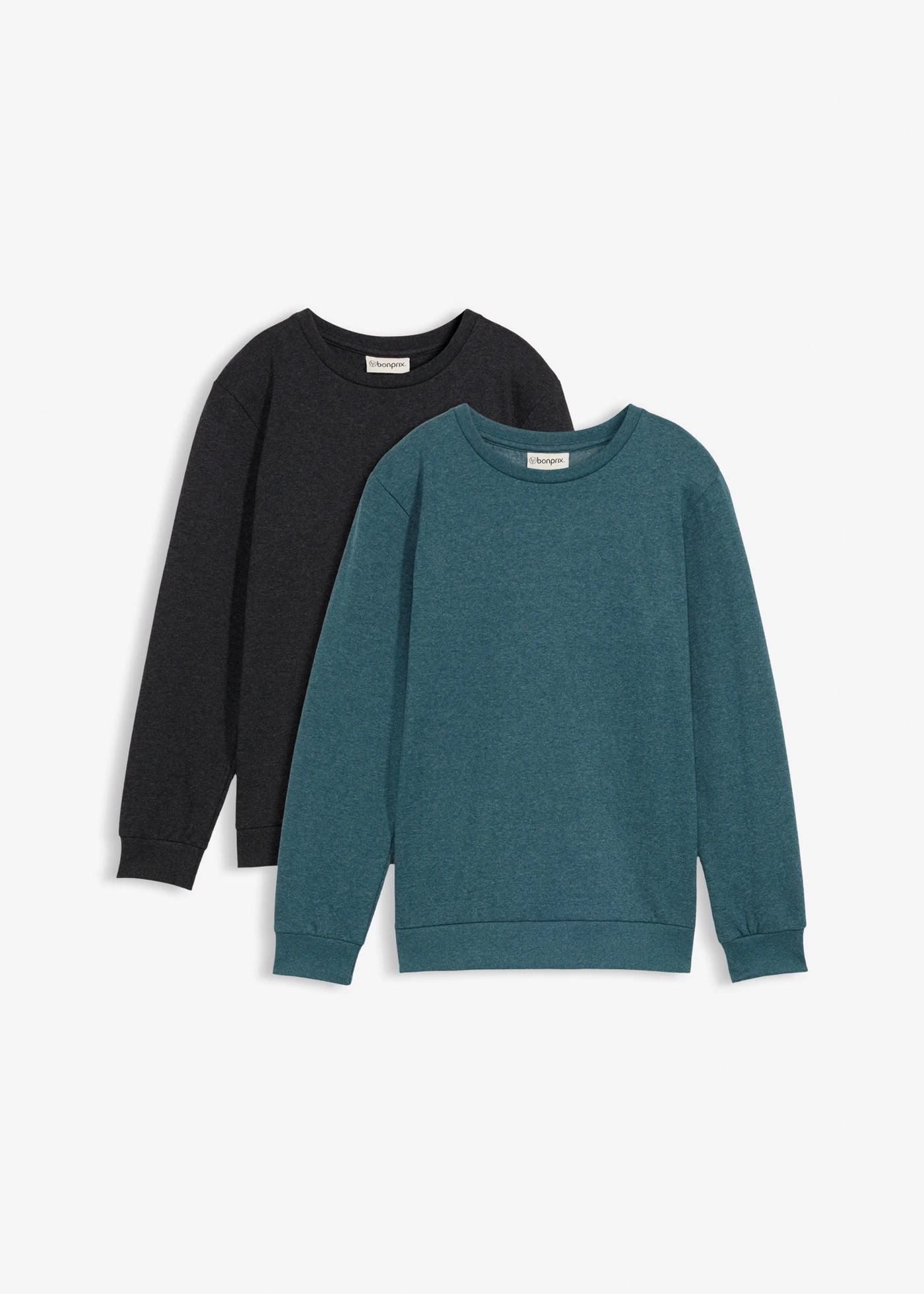 Sweatshirt van zachte katoenmix (set van 2) • antraciet gemêleerd+blauwgroen • bonprix online shop