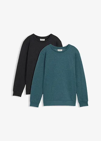 Sweatshirt van zachte katoenmix (set van 2), Kleur: antraciet gemêleerd+blauwgroen