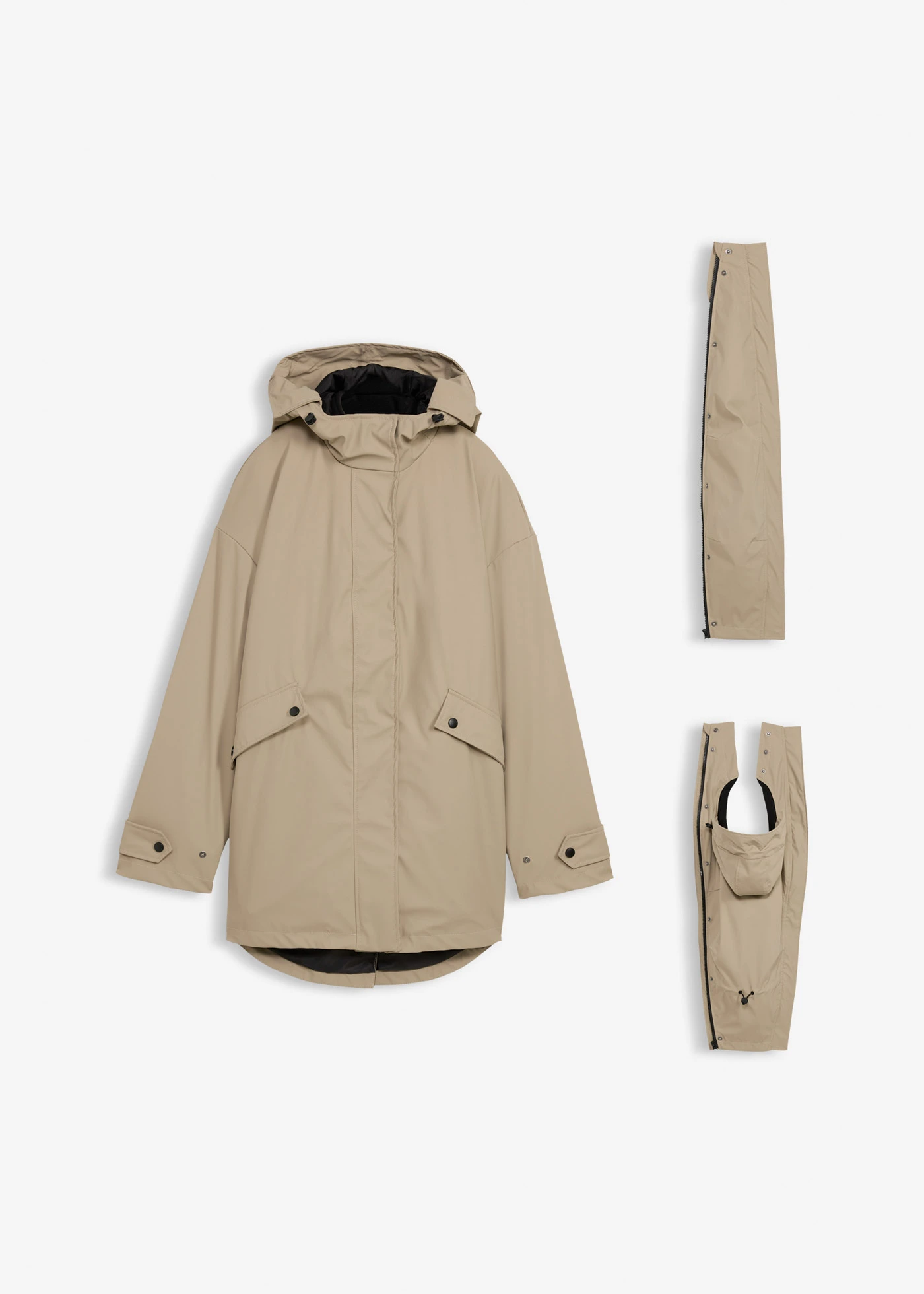 Veste de grossesse et de portage déperlante avec veste polaire amovible • beige-noir • Boutique bonprix