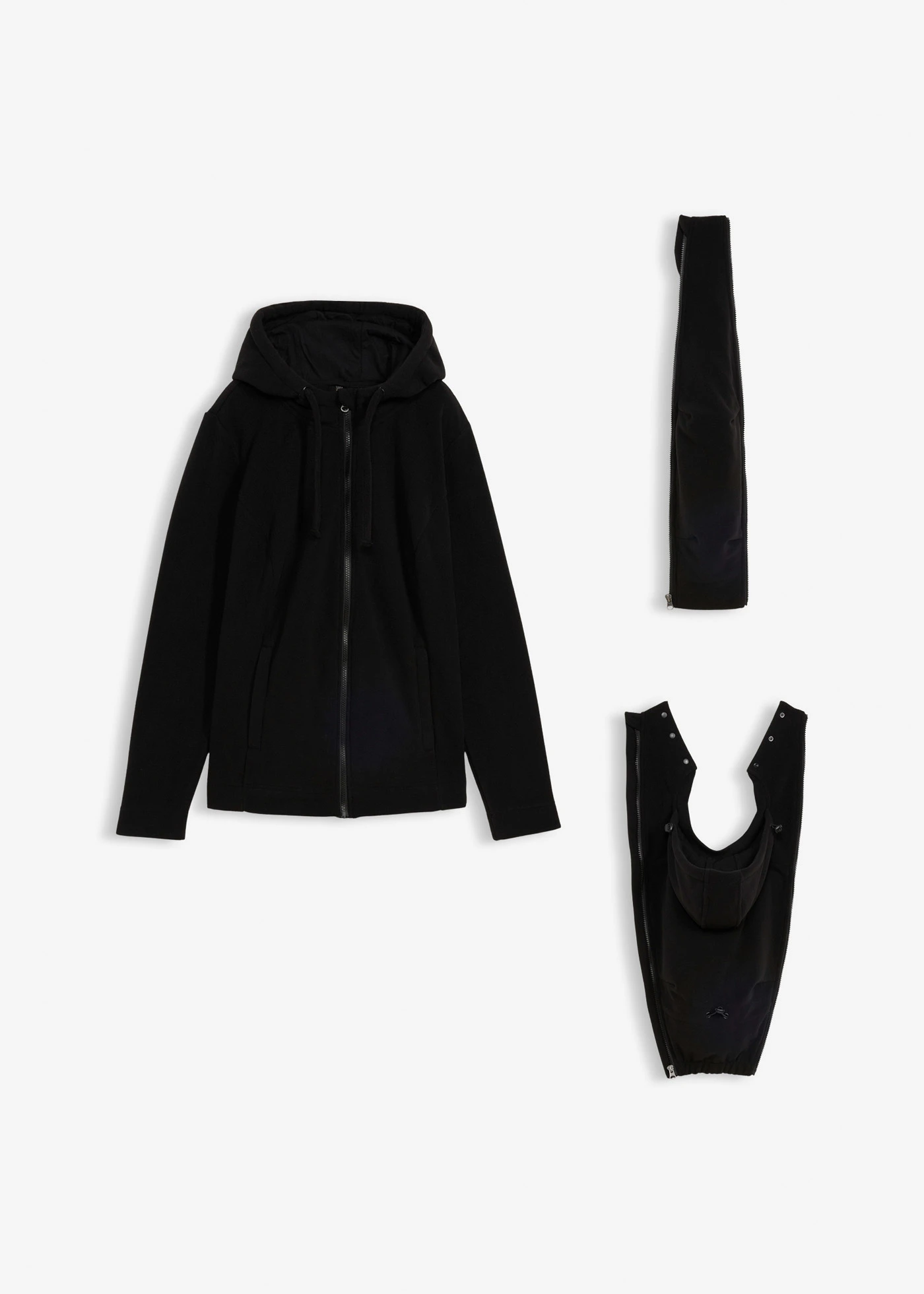 Bluza rozpinana z polaru 4 w 1 ze wstawkami do noszenia dziecka z przodu i z tyłu • czarny • sklep bonprix
