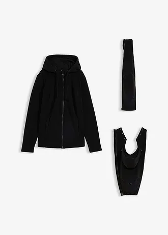 Bluza rozpinana z polaru 4 w 1 ze wstawkami do noszenia dziecka z przodu i z tyłu, kolor: czarny