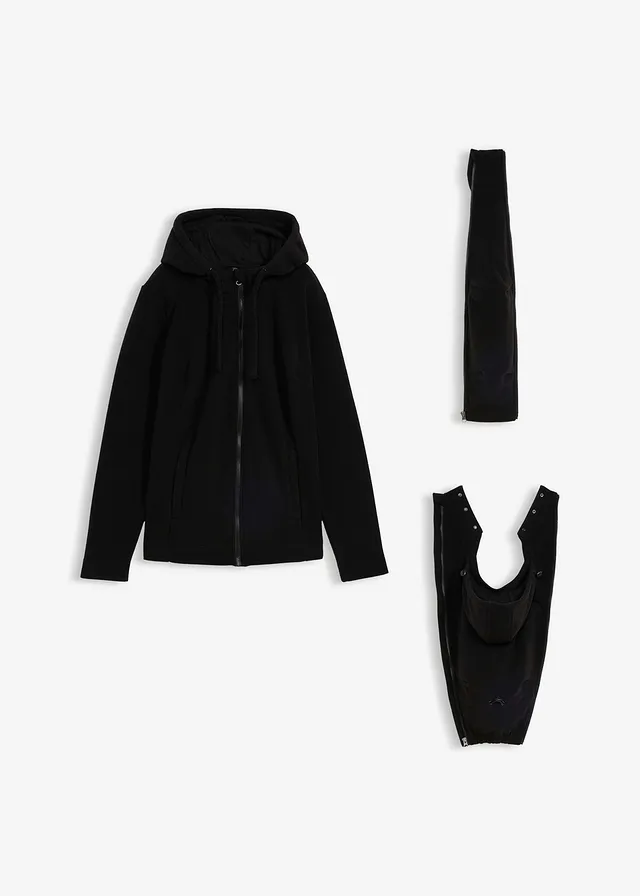 Bluza rozpinana z polaru 4 w 1 ze wstawkami do noszenia dziecka z przodu i z tyłu • czarny • sklep bonprix