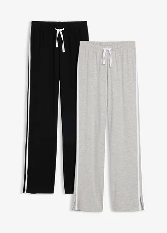 Lot de 2 pantalons en jersey de coton extensible • noir+gris clair chiné • Boutique bonprix