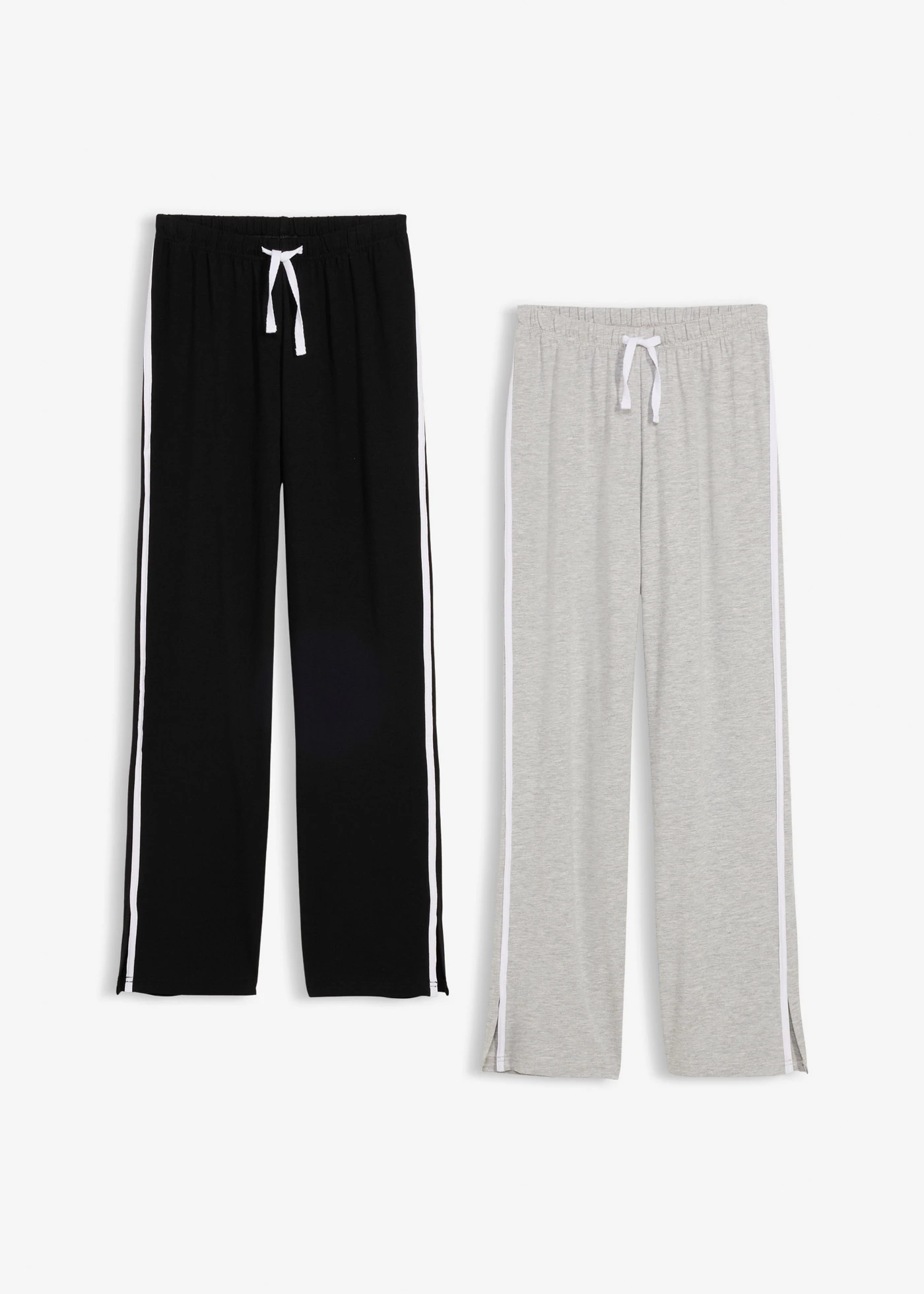 Lot de 2 pantalons en jersey de coton extensible • noir+gris clair chiné • Boutique bonprix