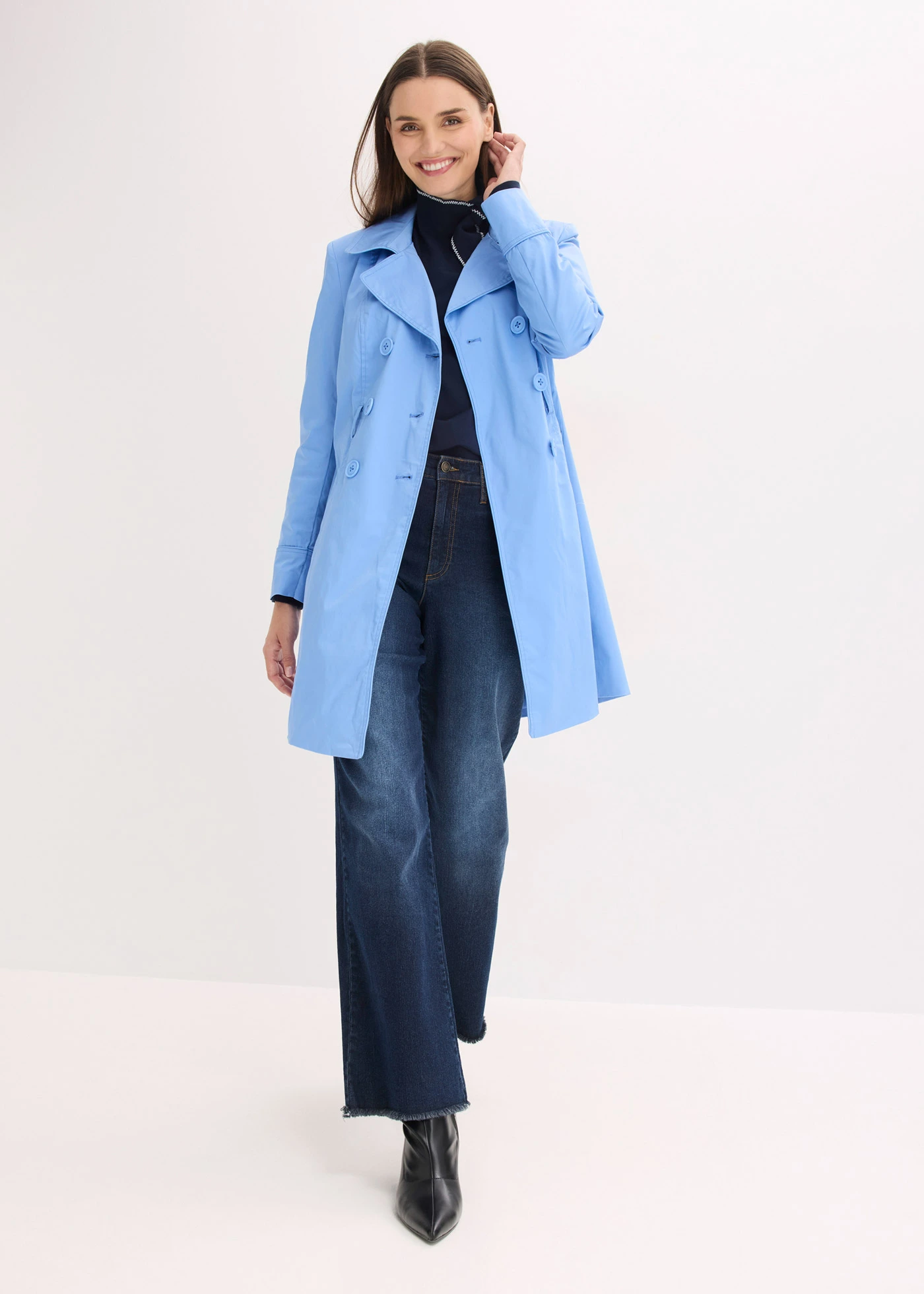 Trenchcoat van katoen • middenblauw • bonprix online shop