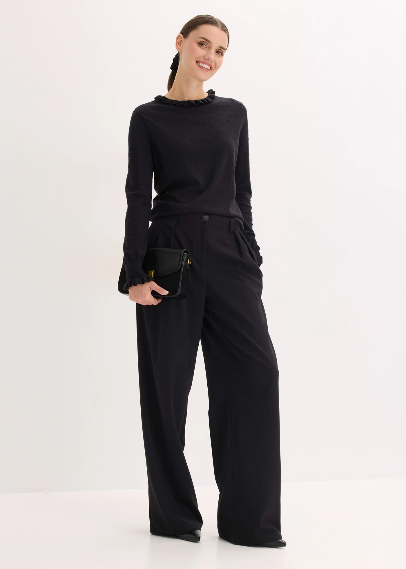 Finom kötött pulóver viszkóz keverékből • fekete • bonprix áruház