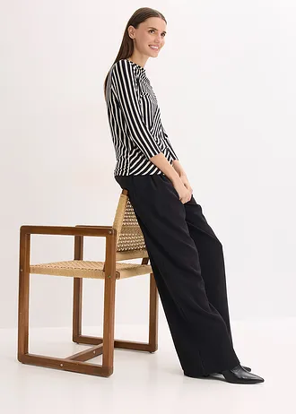 Bluzka z miękkiej mieszanki wiskozy • czarno-biały w paski • sklep bonprix