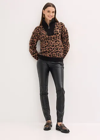 Pulóver s golierom na zapínanie • čierna-hnedá-leopard • obchod bonprix