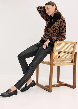 Svetr s límečkem na zip • černo-hnědá s leopardím potiskem • bonprix obchod