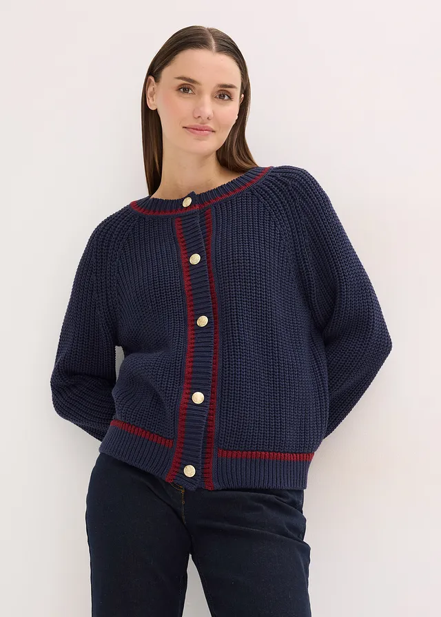 Gilet en maille à rayures contrastantes • bleu foncé-rouge rubis • product-page.page-title-suffix