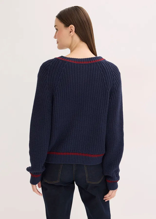 Gilet en maille à rayures contrastantes • bleu foncé-rouge rubis • product-page.page-title-suffix