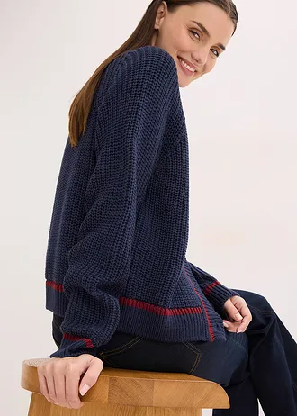 Gebreid vest met contrasterende strepen • donkerblauw/robijnrood • bonprix online shop