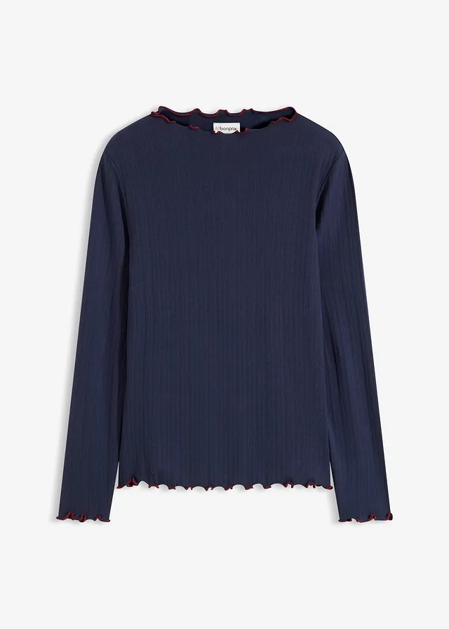 Bluză ripsată cu mâneci lungi • bleumarin/roșu rubiniu • magazin bonprix