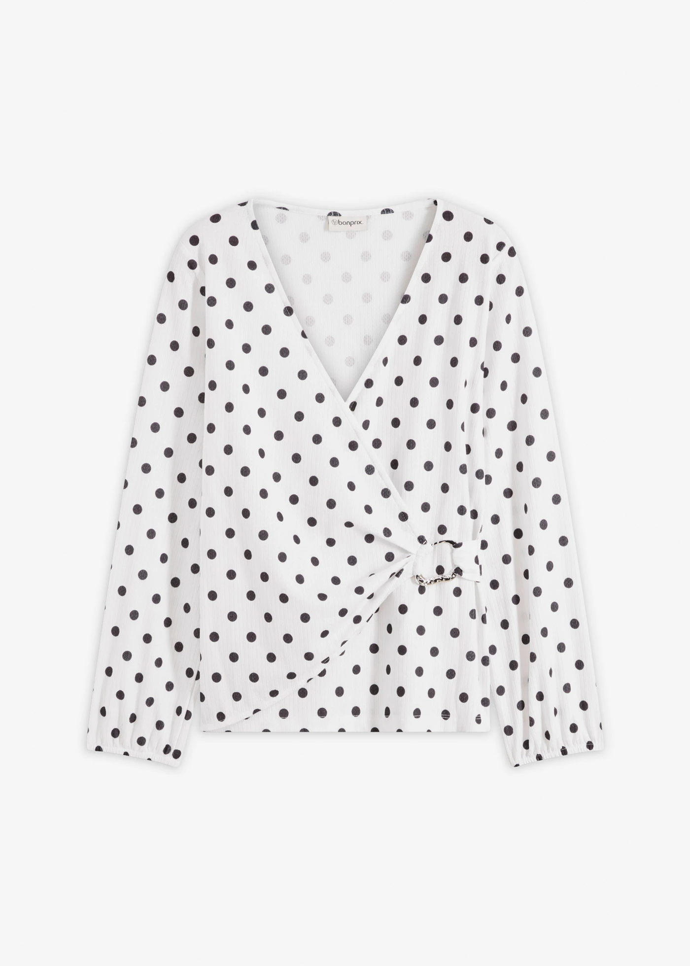 Longsleeve van gestructureerde jersey • wit/zwart gestippeld • bonprix online shop